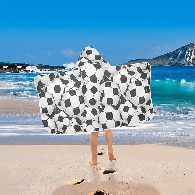 Hooded Towel for Kids Football Print Beach Wrap Bath Towels 50x23.5in