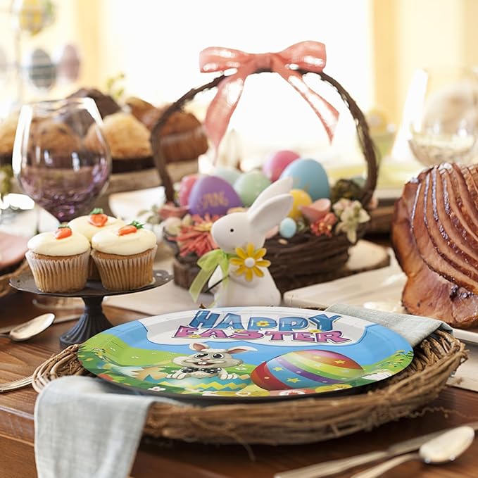 Easter Heavy Duty Paper Plates Bunny Disposable 9 inch Dinner Plates for Easter Party Decorations and Supplies (50 count)