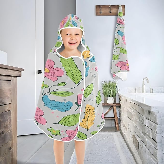 CEBUGI Cute Flowers Hooded Bath Towel for Kids Absorbent Soft Bath Towel Wrap with Hood 50x23.5in Pool Beach Shower Towel for Boys Girls