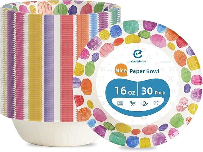 30 Pack Paper Bowls, 16 Oz Disposable Soup Bowl, Heavy Duty Printed Disposable Bowls Bulk For Snacks, Dessert, Breakfast, Lunch And Dinner Meals (Petal Pattern)