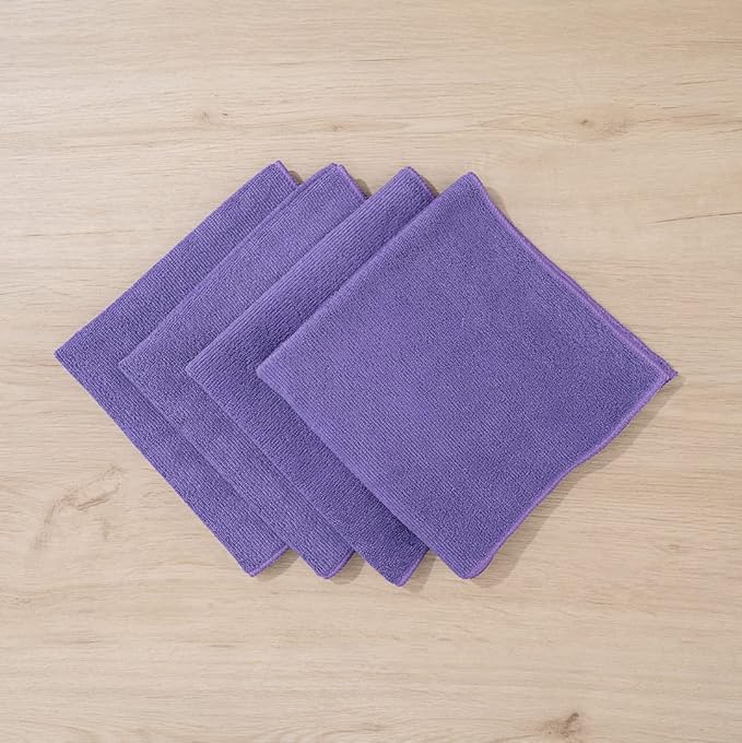 Restaurantware Clean Tek Professional 16 x 16 Inch Cleaning Cloths 100 Lint Free Microfiber Towels - Highly Absorbent Non Abrasive Purple Microfiber Cleaning Rags Reusable For All Purpose Use