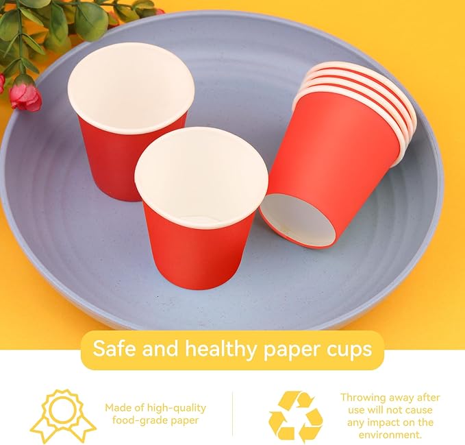 150 Pack 3oz Bathroom Cups, 3oz Paper Cups, Mouthwash Cups, Small Paper Cups Ideal for Bathroom,Supermarket,Birthday Party,Picnic and BBQ (Red)