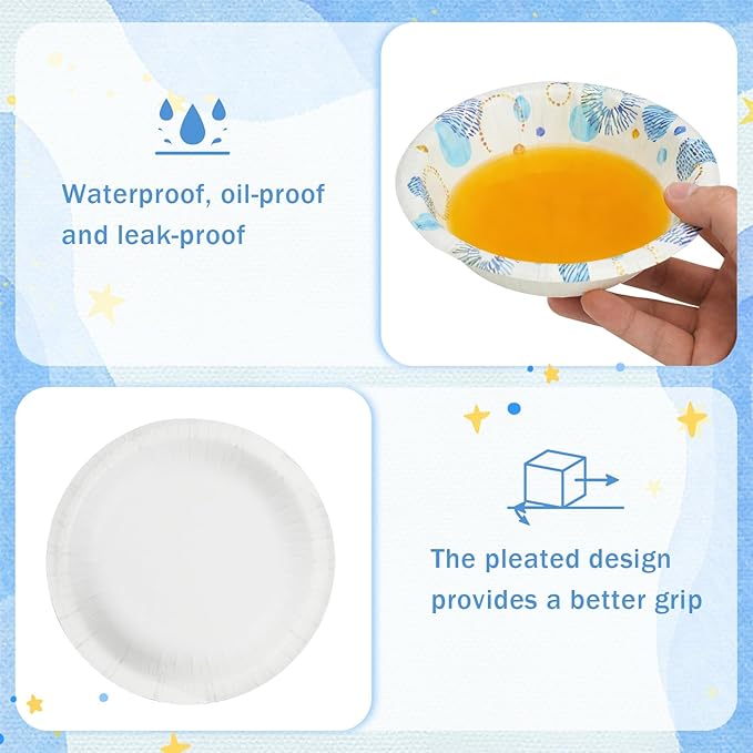30 Pack Paper Bowls, 8 Oz Disposable Soup Bowl, Heavy Duty Printed Disposable Bowls Bulk For Snacks, Dessert, Breakfast, Lunch And Dinner Meals (Blue)