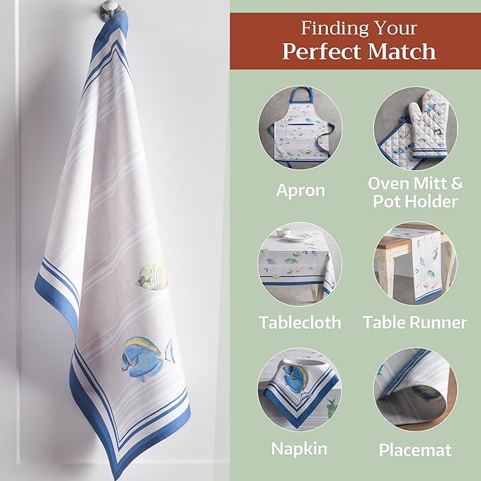 Maison d' Hermine Kitchen Towels Set of 3 100% Cotton 27.50" x 20" Reusable Cloth Tea Dish Towels Absorbent with Hanging Loop for Kitchen Farmhouse Hotel Spring Summer - Poisson