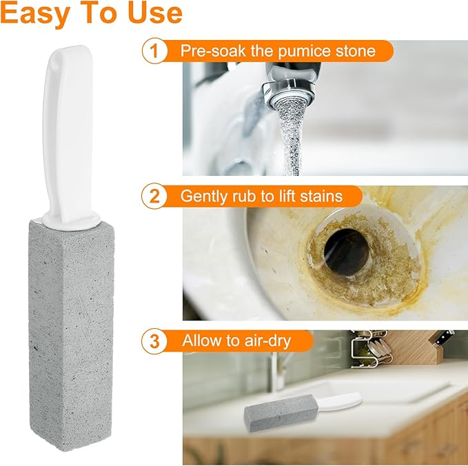 HARFINGTON 4pcs Pumice Stone Toilet Bowl Cleaner with Handle for Hard Water Marks Cleaning on Toilets, Grills, Tiles, Grout, Sinks, Bathtubs, Pools, White,Gray