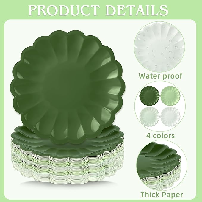 AimFun 24Pcs Sage Green Paper Plates Gradient Green Disposable Party Plates 7.5 Inch Round Dessert Plates for Birthday Baby Shower St Patricks Day Party Supplies