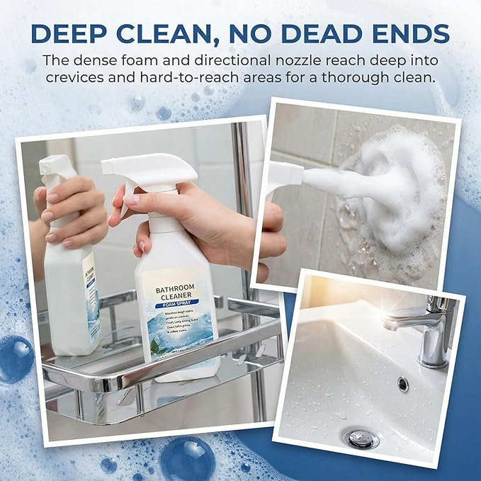 Scale Remover Bathroom Cleaner Foam Spray, Powerful Scale Remover, Bathroom and Shower Foamer Aerosol, Suitable for Tiles, Glass, Stainless, Steel, Acrylicand Natural Stone (1)