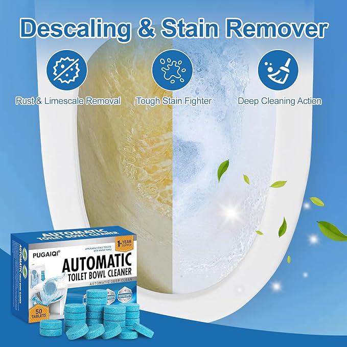 Toilet Bowl Cleaner Tablets Blue Toilet Tank Cleaners, Septic-Safe Hard Water Stain Remove,， Automatic Toilet Cleaning & Deodorizer, Fresh Scent Automatic Toilet Cleaning & Deodorizer 50 TabsIII-JJ