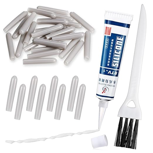 Baderke 1 Bottle 1.7 oz Dishwasher Rack Coating/Glue with 25 Gray Caps and 1 Brush Dishwasher Rack Repair Coating