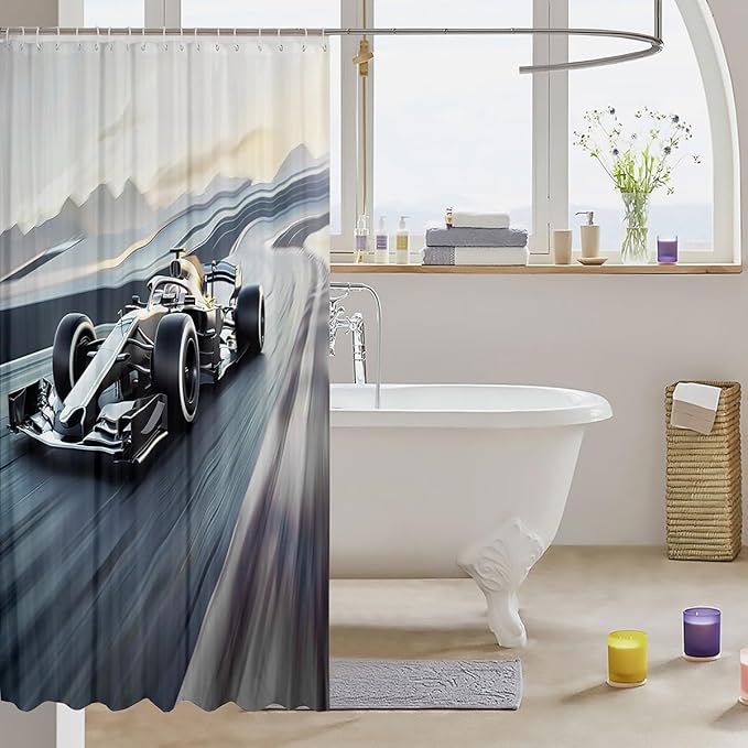 Feelyou Race Sports Car Shower Curtain Extreme Sports Theme Shower Curtain Car Bath Curtain for Stalls Bathtubs Competition Waterproof Bathroom Accessories Room Decor 72x84 Inch