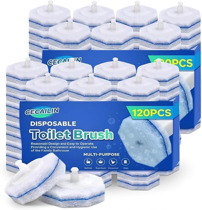 120pcs Disposable Toilet Brush Refills, Bulk Toilet Bowl Cleaner Refill Pads, Compatible with Most Toilet Cleaning Wands, High-Value Scrubber Replacement Heads, 120 Count