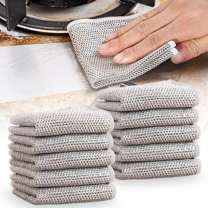 Pousbo 2024 New Multipurpose Wire Dishwashing Rags, Premium Metal Wire Dishwashing Cloth Scrubs Cleans, Scrubbing Wire Dishwashing Rags Non-Scratch Wire Dishcloth for Dishes, Sinks (10)