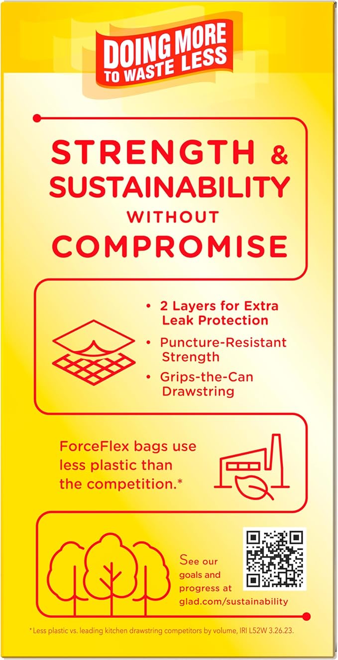 Glad ForceFlex Tall Kitchen Drawstring Trash Bags, 13 Gal, Pine-Sol Original, 40 Count (Pack of 2)