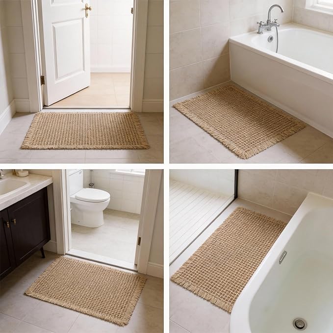 Waffle Bathroom Rugs, Non Slip Absorbent Waffle Knit Bath Mat for Shower Floor, Tub and Bathroom Door, Ultra Soft Quick Dry, Brown, 17''x24''