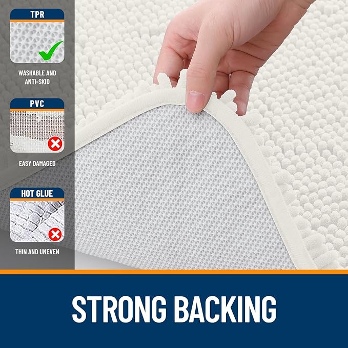 OLANLY Bathroom Rugs 32x20, Extra Soft Absorbent Chenille Bath Rugs, Rubber Backing Quick Dry, Machine Washable Bath Mats for Bathroom Floor, Tub and Shower, Home Decor Accessories, Ivory
