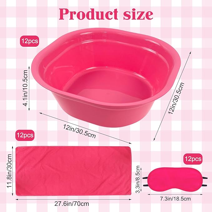 36 Pcs Kids Foot Spa Kit for Girls, Spa Party Supplies for Girls with 12 Pcs Foot Tub & 12 Pcs Pink Hand Towels & 12 Pcs Eye Masks for Girls Sleepover Slumber Party Supplies (Rose)