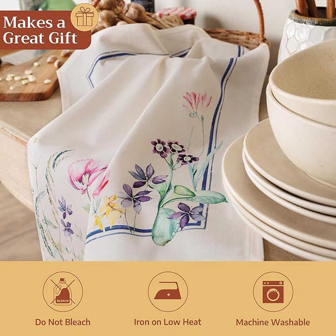 Maison d' Hermine Kitchen Towels Set of 3 100% Cotton 27.50" x 20" Reusable Cloth Tea Dish Towels Absorbent with Hanging Loop for Kitchen Farmhouse Hotel Spring Summer - Faience