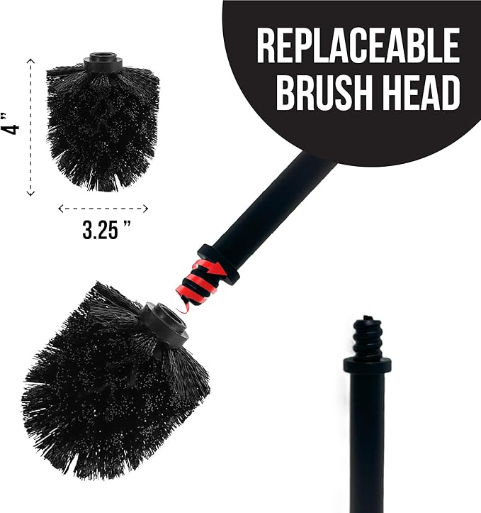 Splash Home Buena Stainless Steel Toilet Brush with Holder, Bowl Scrubber with Durable Cleaning Bristles, Hidden Brush with Splash Protective Disc Design - Black Nickel