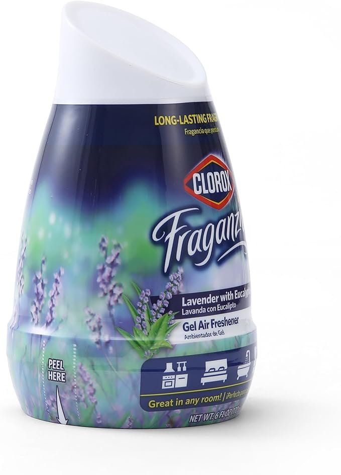 Clorox Fraganzia Gel Air Freshener Cone, Adjustable Odor Eliminating Gel with Lavender and Eucalyptus Scent for Home, Bathroom, Office, Small Spaces, Long Lasting No Battery Freshener, 6 Oz - 12 Pack