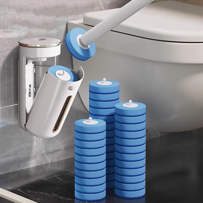 Disposable Disposable Toilet Bowl Cleaner Brush, Toilet Brush and Holder Set with Refills, Bathroom Cleaning Supplies (32 Replacement Heads)