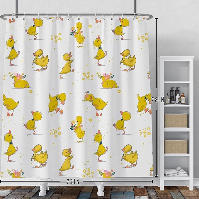 Baocicoo Cute Cartoon Baby Duck Shower Curtain Lovely Yellow Baby Duck Pattern Shower Curtain for Bathroom Bathtub Living Room Decor Fabric Waterproof Curtains for Bathroom with Hooks 72x78 Inches