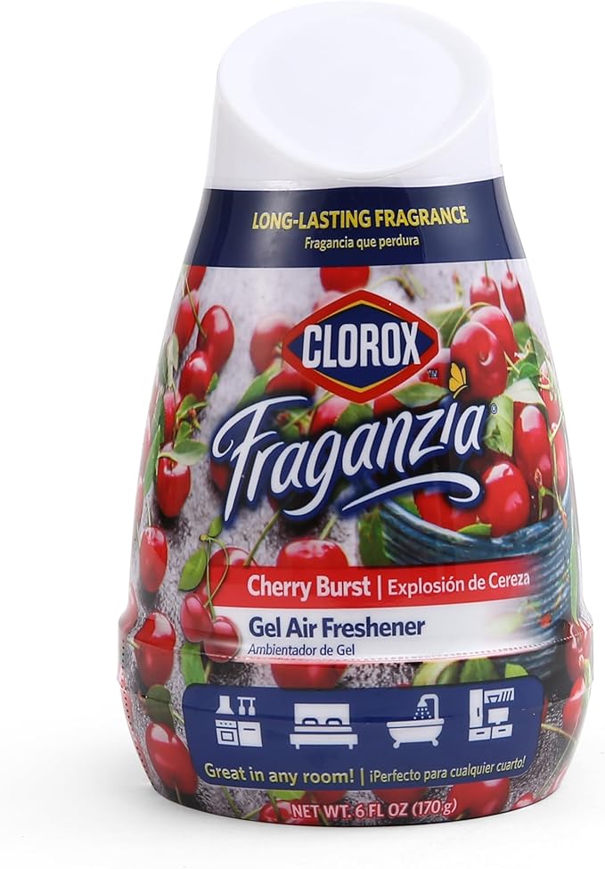 Clorox Fraganzia Gel Air Freshener Cone, Cherry Burst Scent - No-Plug, Battery-Free Air Freshener for Small Rooms, Closets, Kitchens, Bathrooms, Offices and More, 6 Ounce - 12 Pack