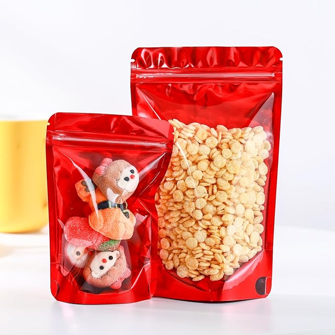 150 Pcs Mylar Bags for Food Storage, 5x8 Mylar Bag with Window Stand Up, Small Holographic Resealable Bags Smell Proof Bag Food Packaging for Small Business Freeze Dried Candy Jewelry Foil Packaging