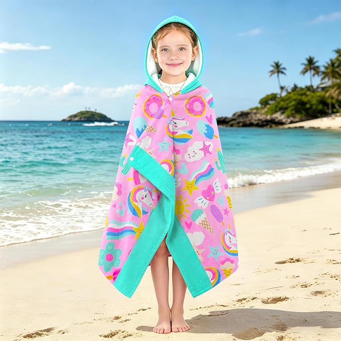 Hooded Towels for Kids - Superfine Fiber Unicorn Toddler Hood Bath Towels Beach Hooded Poncho Absorbent Pool Toddler Swim Bath Wrap for Boys & Girls 3-10 Years Beach Essentials, 60*35 inches
