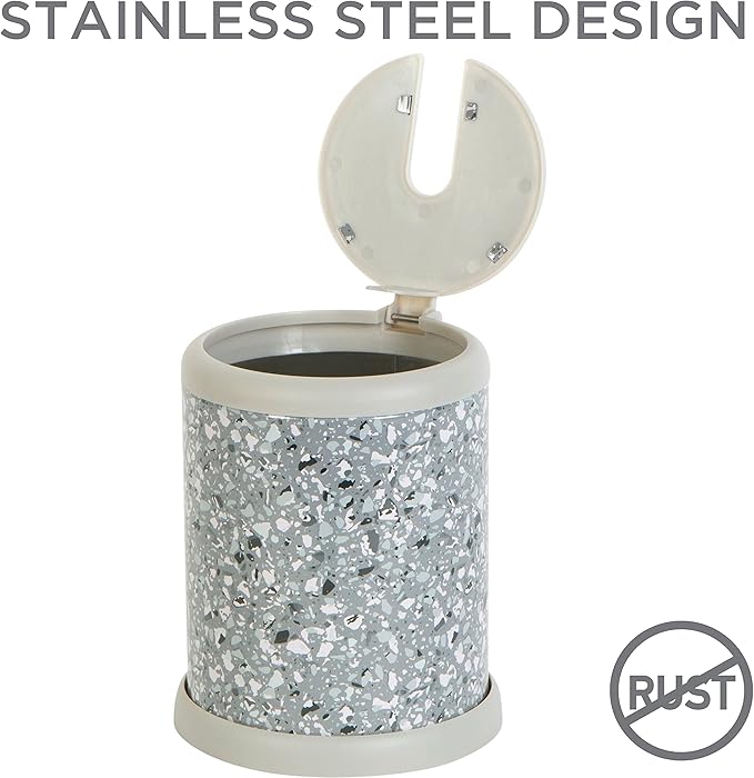 Bath Bliss Toilet Brush and Holder | Self Closing Lid | 360 Degree Brush Head | Bathroom Cleaning | Compact Size | Storage and Organization | Terrazzo grey with pink speckles