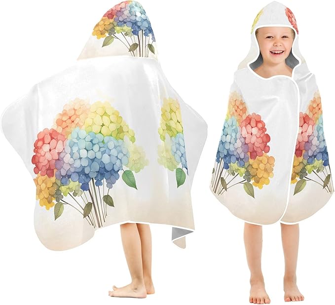 Hooded Towel for Kids Rainbow Hydrangea Pattern Beach Wrap Bath Towels 50x23.5in