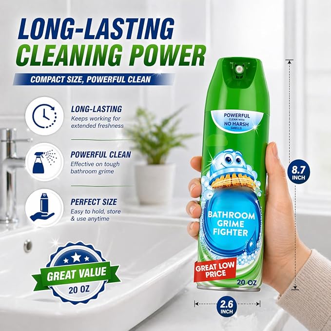 Bathroom Cleaner Spray, Foam Action Shower & Tub Cleaner, 20 oz, Multi Surface Cleaning Solution for Tiles, Sinks & Bathtubs, Fresh Scent