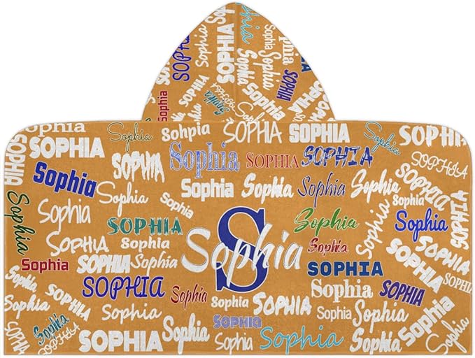 Personalized Hooded Kids Beach Towels - Toddler Bath Towel Girls Boys Swim Cover-ups for Children Pool Towels Lightweight Soft Beach Poncho 24x50IN, Orange Color Background