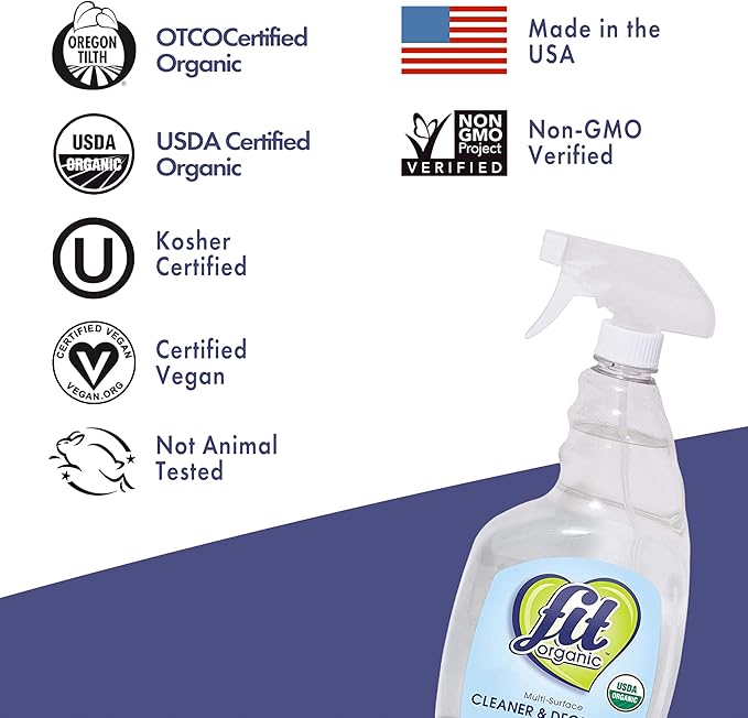 Fit Organic Multi-Surface Cleaner & Degreaser Spray – USDA Organic, Plant-Based, Biodegradable, Tough on Grease & Grime, Natural All-Purpose Spray for Kitchen, Bathroom, Oven & Toilet - (32oz)