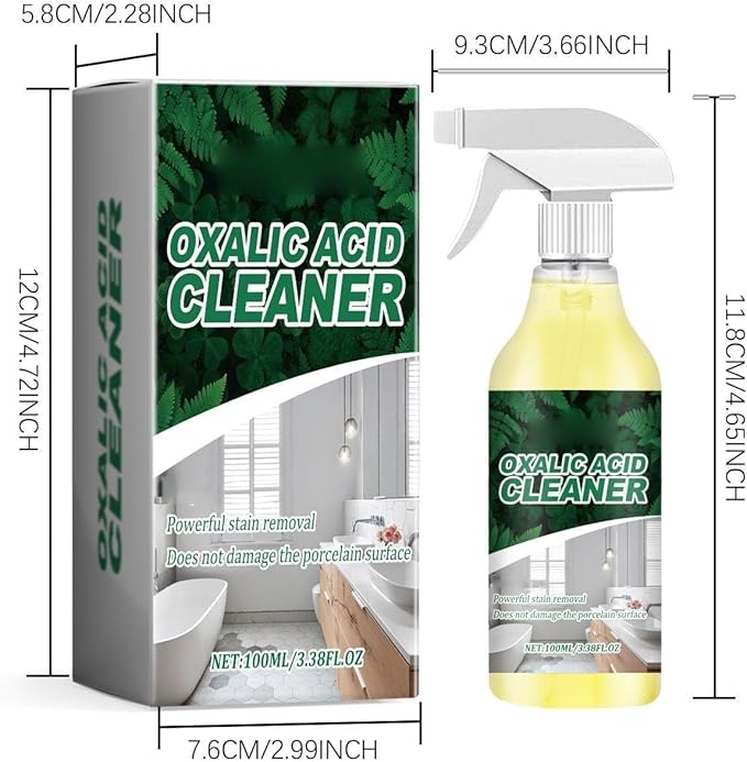 Oxalic Acid Cleaner Spray for Bathroom, Multi Surface Care for Toilet Tile Porcelain Grout Bathtub Sink, Daily Cleaning Liquid with Precision Spray Nozzle 100ml