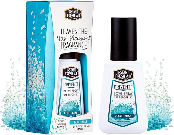 Priventi Toilet Spray & Bathroom Spray Odor Eliminator - Up to 120 Uses - Travel Size Odor Elimination for #2 - For Home, Office, Schools, Travel - Dolce Bliss Fragrance - 2.4 oz