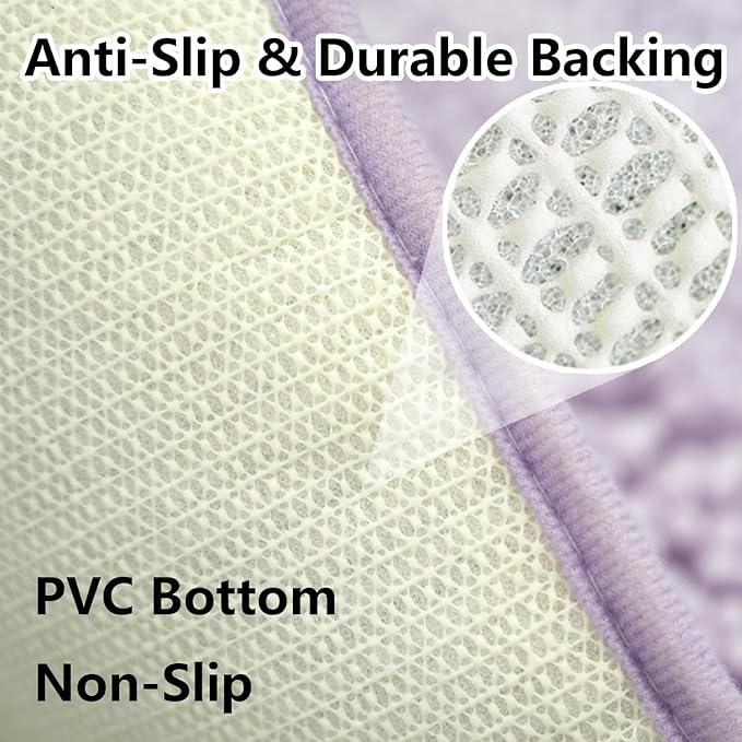 BOANKODU Bath Mat Set, 2-Piece Very Soft Chenille Bathroom Rugs, Non-Slip, Machine Washable (Lavender, 32x20 Inch U-Shaped + 20x20 Inch)