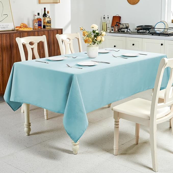 IVAPUPU Textured Linen Table Cloth for Rectangle Table - Light Blue Tablecloths Rectangular Waterproof Wrinkle Free Wipeable Dining Table Cover for Spring Wedding Birthday Kitchen Decor, 60 x 120 Inch