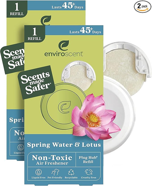 Enviroscent Non-Toxic Air Freshener Paper Refills - Compatible with Enviroscent Plug Hub® Warmer Kit - Home Fragrance Lasts Up to 90 Days - Spring Water & Lotus Scent (Pack of 2)