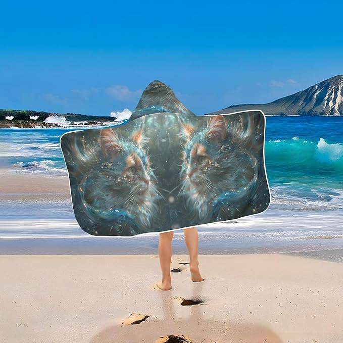 Hooded Towel for Kids Calico Cat with Diamonds on Face Beach Wrap Bath Towels 50x23.5in