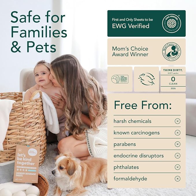 Kind Laundry Detergent Sheets – 120 Loads Ocean Breeze, EWG Verified, No Residue After Wash, Eco Plastic-Free Liquidless Laundry Soap, Non-Toxic Formula, for Sensitive Skin, Travel & Dorm Friendly