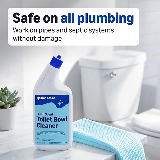 Amazon Basics Toilet Bowl Cleaner with Cling Action Formula, Bleach, Fresh Scent, 24 Fl Oz, Pack of 2, Packaging May Vary