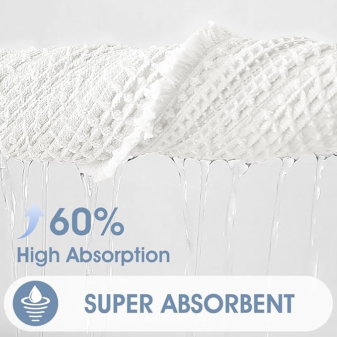 Accumtek Extra Large Waffle Bath Mat, 5'x2' White, Super Absorbent Non-Slip Quick Dry Bathroom Rugs with Tassels, Machine Washable Ultra Soft Boho Bath Rugs for Floor, Toilet Mats Boho Farmhouse Decor