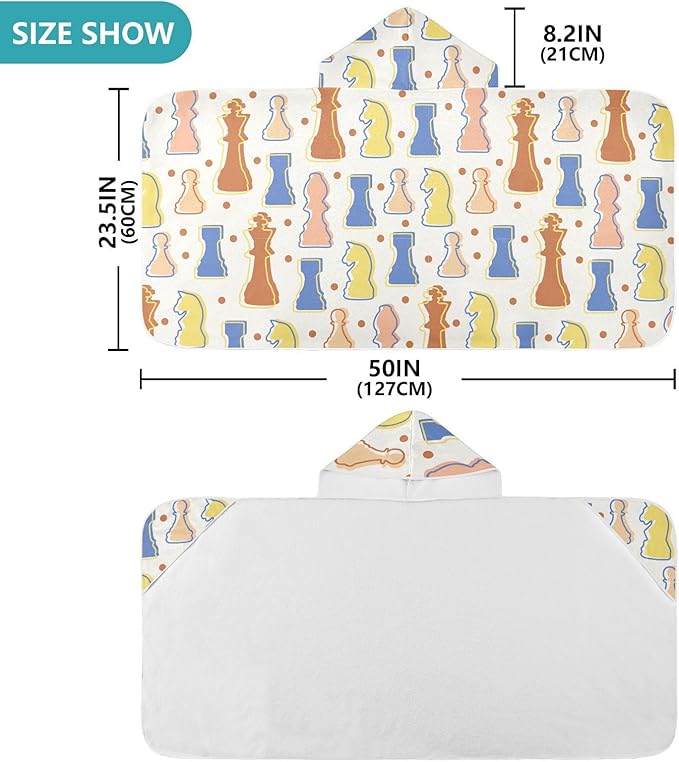 susiyo Kids Hooded Bath Towel Chess Colorful Figures Beach Towel for Kids 23.5 x 50 Inch Microfiber Soft Absorbent Quick Dry Bath Swim Pool Towel Wrap Poncho Bathrobe with Hood for Kids Toddler