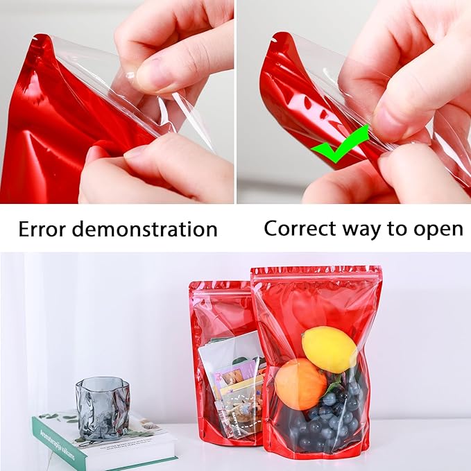 150 Pcs Mylar Bags for Food Storage, 5x8 Mylar Bag with Window Stand Up, Small Holographic Resealable Bags Smell Proof Bag Food Packaging for Small Business Freeze Dried Candy Jewelry Foil Packaging