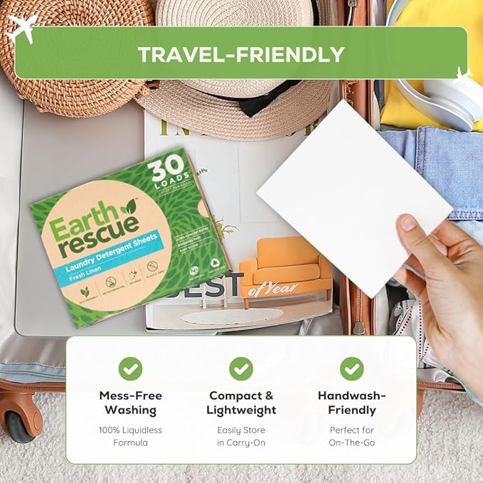 Earth Rescue Laundry Detergent Sheets - Up To 120 Loads (60 Sheets) - Ultra Concentrated Liquidless Dry Laundry Detergent, Ideal For Sensitive Skin, Eco Friendly, Plastic Free - Fresh Linen