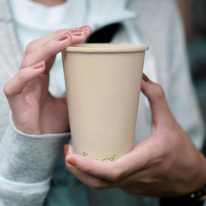 Earth's Natural Alternative 100% Compostable Disposable Coffee Cups with Lids [16oz 80 Set] Paper Cups Made from Unbleached Bamboo Fiber, Compostable, To Go Coffee Cups with Lids