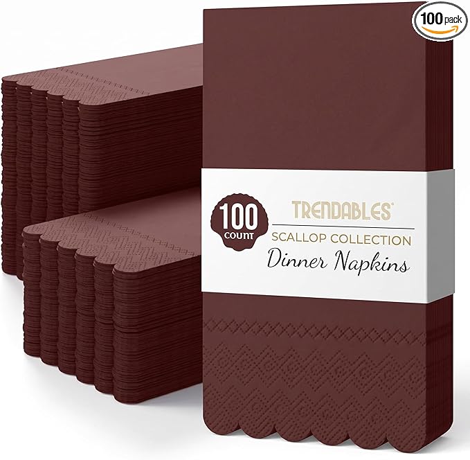 Party Solids Burgundy Scalloped Napkins Disposable 100 Pcs 3-Ply Burgundy Scalloped Dinner Napkins Disposable Decorative for Dinners & Parties, Paper Guest Towels for Bathroom & Party Supplies