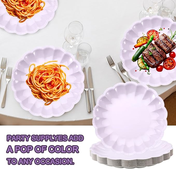 BHHQHH 50Pcs Disposable Scalloped Paper Plates 9 Inch Shell Edge Dinner Paper Plates for Wedding Baby Shower Birthday Party Bridal Party Decorations (Pink)