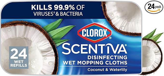 Clorox Scentiva Disinfecting Wet Mopping Cloths, Coconut and Waterlily, 24 Refills (Pack May Vary)