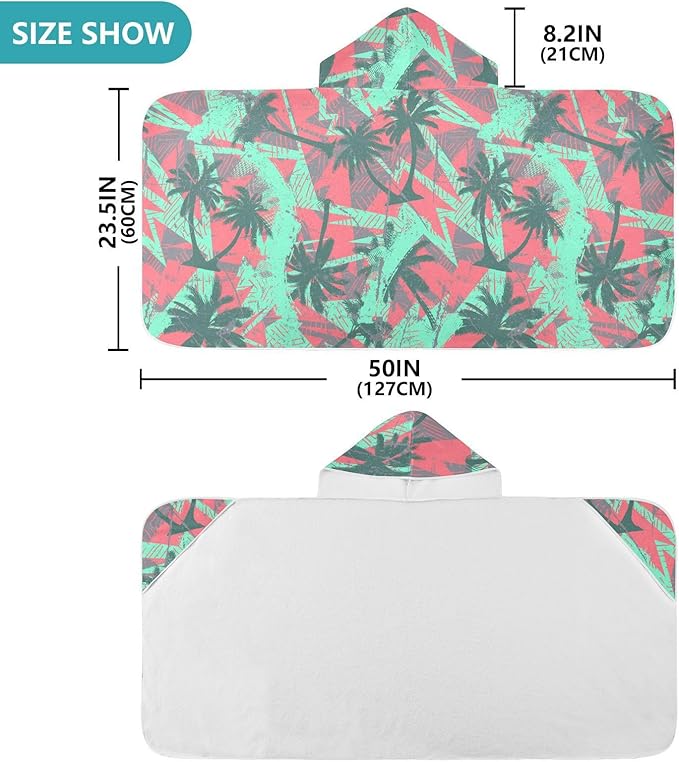 susiyo Kids Hooded Bath Towel Palms Grunge Beach Towel for Kids 23.5 x 50 Inch Microfiber Soft Absorbent Quick Dry Bath Swim Pool Towel Wrap Poncho Bathrobe with Hood for Kids Toddler